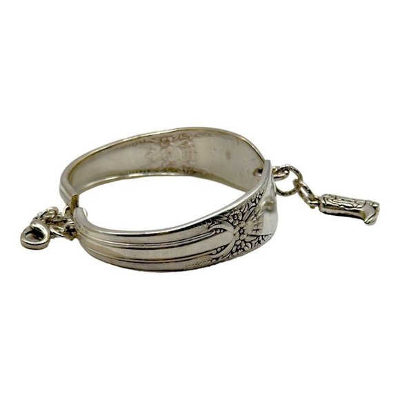 Vintage Artisan Silver Plated Silverware Spoon Bracelet With Western Boot Charm - Picture 9 of 17